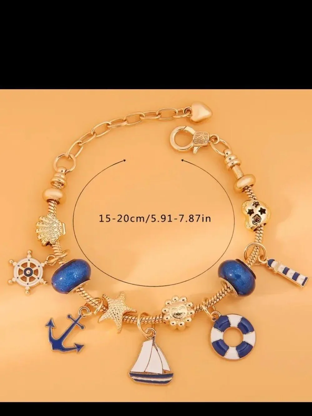 Gold Plated Sailing Water Sailboat Themed Charm Bracelet